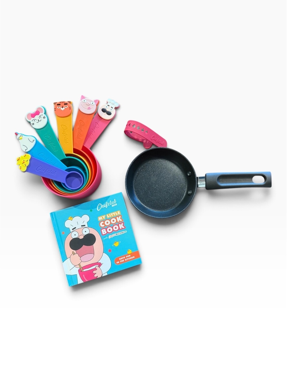 Children's Cooking Play Set with Colorful Animal Measuring Spoons, Mini Frying P